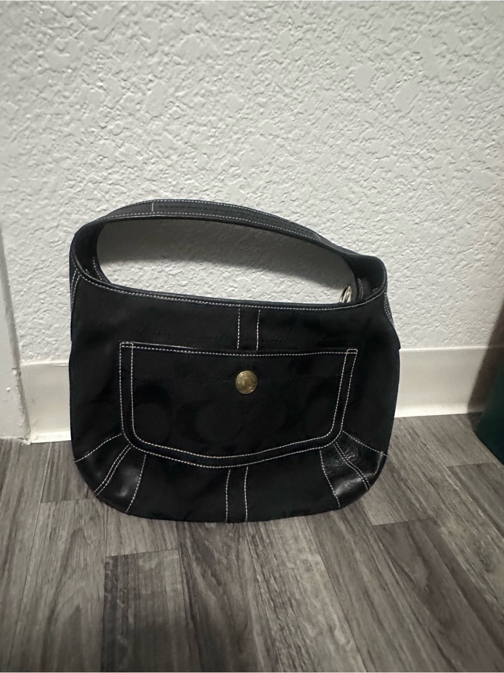 Coach Black Shoulder Bag with Front Snap Pocket